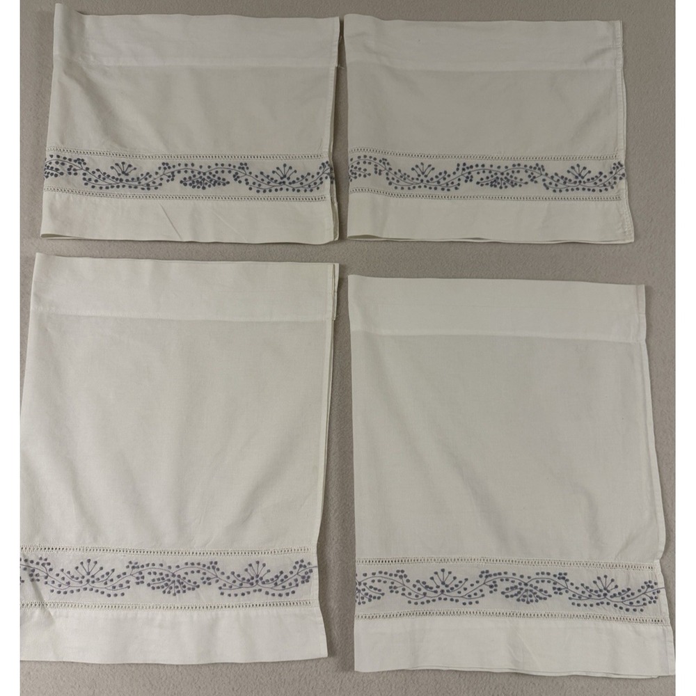 Cafe‎ Curtain Set Panels White Embroidered Lavender Cottage Shabby Farmhouse 4